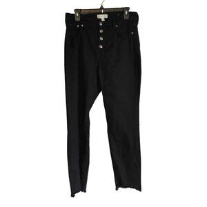 EUC Popsugar Button-Fly Black Denim Jeans with worn ankle